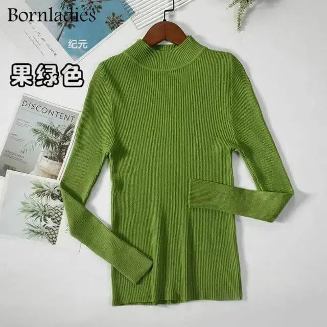 Bornladies Autumn Winter Basic Turtleneck Knitting Bottoming Warm Sweaters 2021 Women's Pullovers Solid Minimalist Cheap Tops - Image #11
