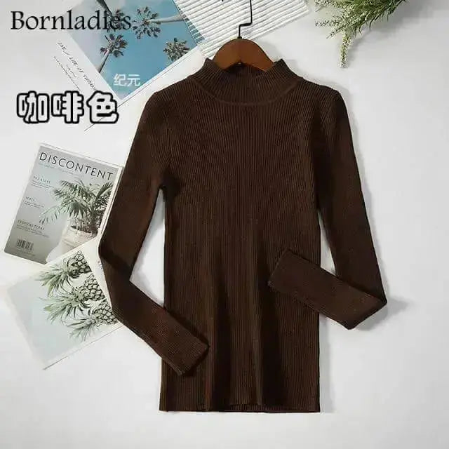Bornladies Autumn Winter Basic Turtleneck Knitting Bottoming Warm Sweaters 2021 Women's Pullovers Solid Minimalist Cheap Tops - Image #18