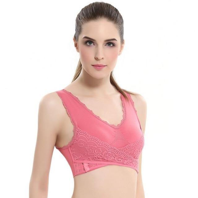 M-3XL Women Underwear Sexy Lingerie Lace Solid Color Cross Side Buckle Wireless Push up Breathable Sleep Sports Bra - Image #1